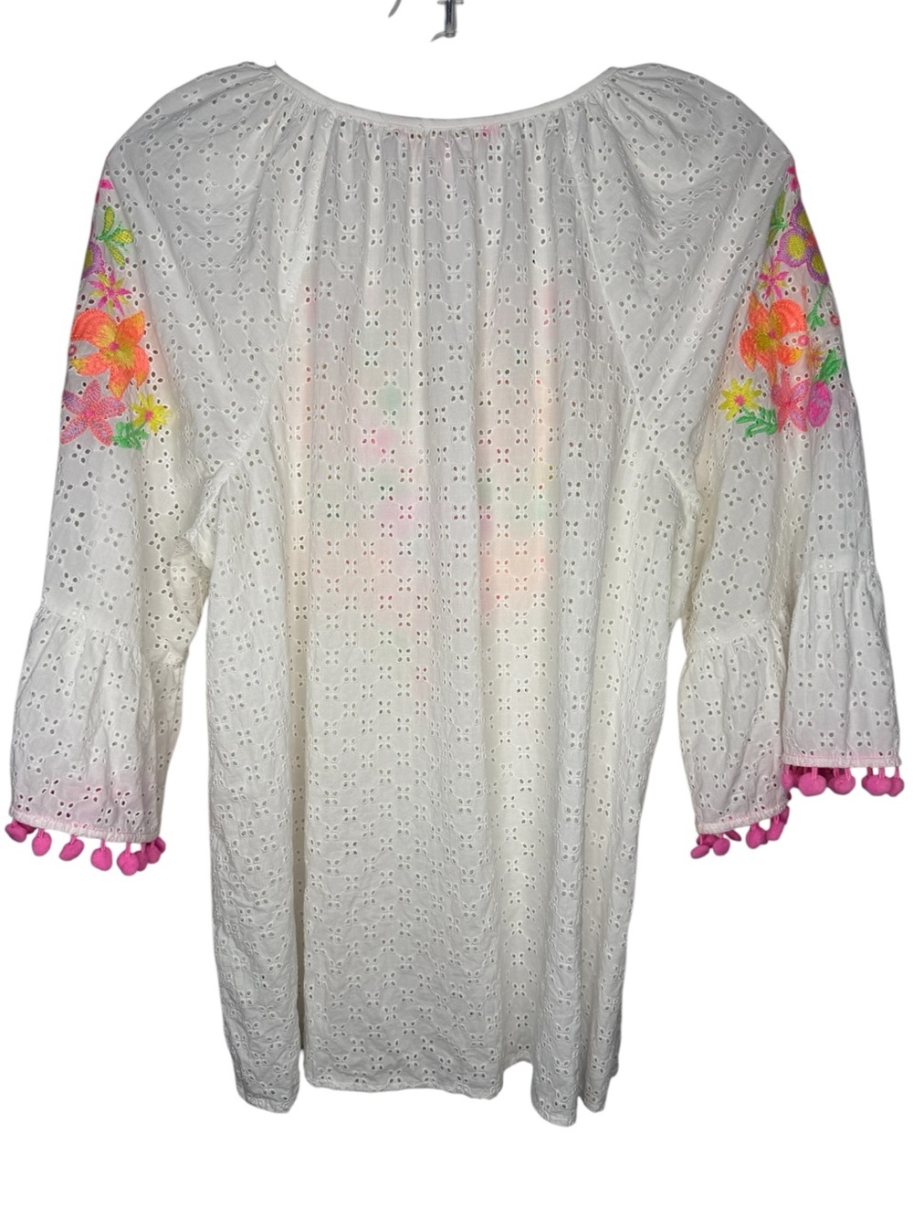 Lilly Pulitzer Morgain White Eyelet Top Pink Orange Floral Embroidery Large - Picture 2 of 7